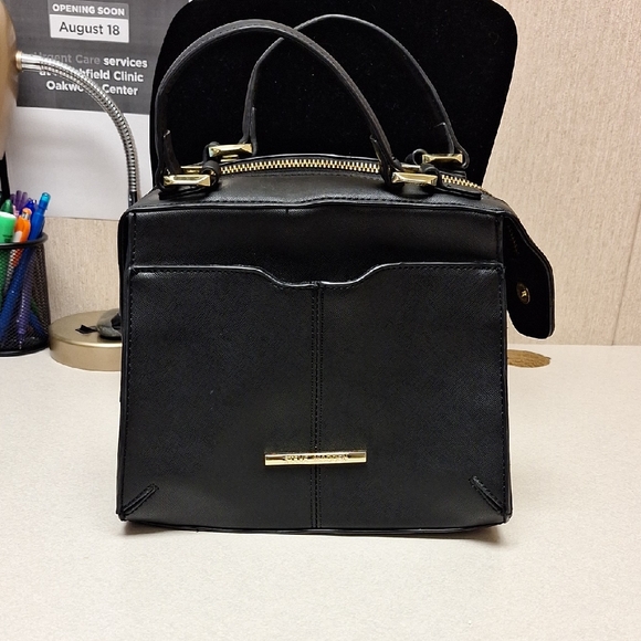 Steve Madden  Black Satchel with Gold Accents - Picture 1 of 13